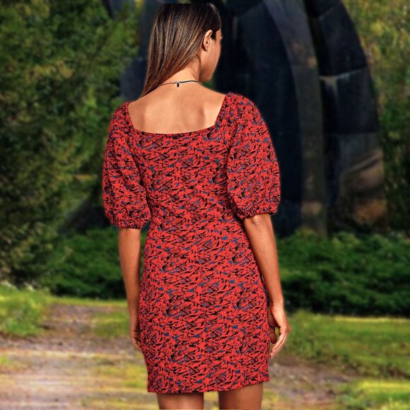 Free People Sunset Bodycon Mini Dress Knit Puff Sleeve Pull-On Square Neck XS - Picture 2 of 11